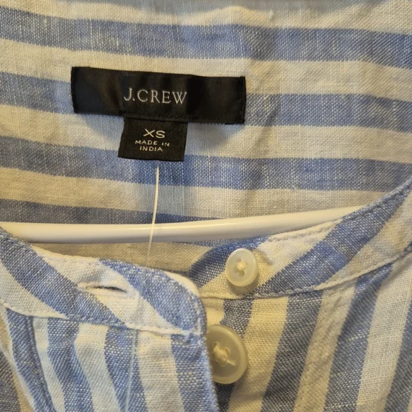 J Crew Blue White Vertical Striped Long Maxi Dress Linen Button Front Size XS - Picture 3 of 8